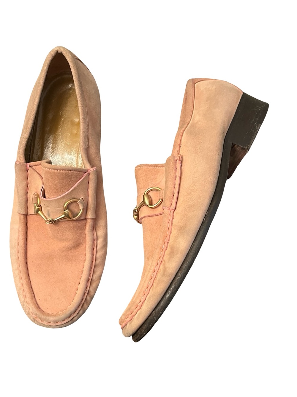 Vintage Gucci Horsebit Loafers Made in Italy Blush Pink Suede Size 7.5